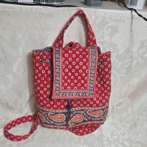 Vera Bradley Red And White Bandana Print Paisley Fabric Backpack